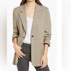 Treasure & Bond Plaid Blazer Medium Tan Cream Boyfriend Single Button